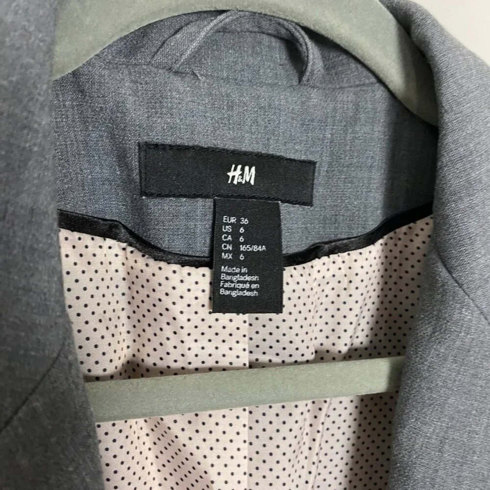 H&M Blazer Puff Shoulder Grey Womens 6 Career Professional Jacket